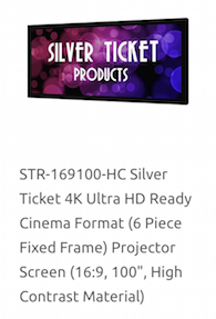 Silver Ticket Products Projector Screen STR-169100-HC
