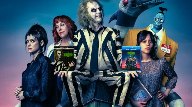 Beetlejuice Beetlejuice Starring Michael Keaton Directed by Tim Burton coming to 4K UHD and Blu-ray November 19th